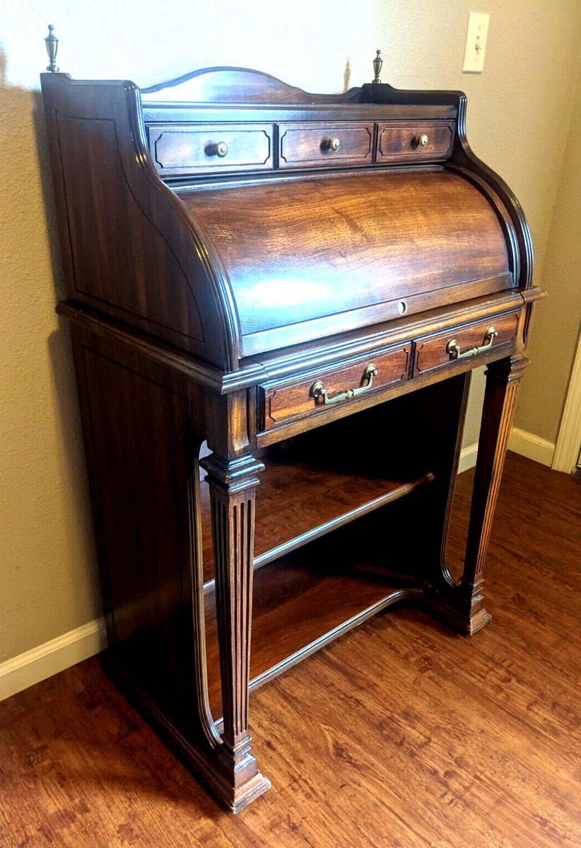 National Mt Airy Vintage Cherry Mahogany Roll Top Secretary Desk