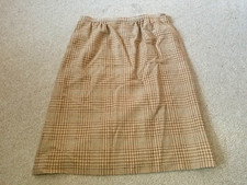 Womens Skirt-PENDLETON-VINTAGE-brown/beige houndstooth/plaid wool lined-12/14
