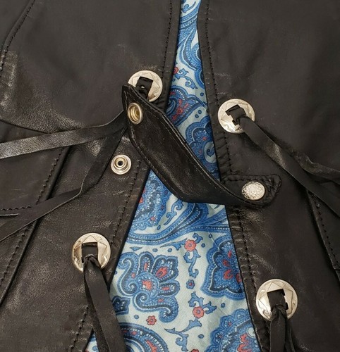 Vtg Simco Supreme Genuine Leather Western Snap Vest Men's 44 Black Paisley USA - Picture 8 of 11