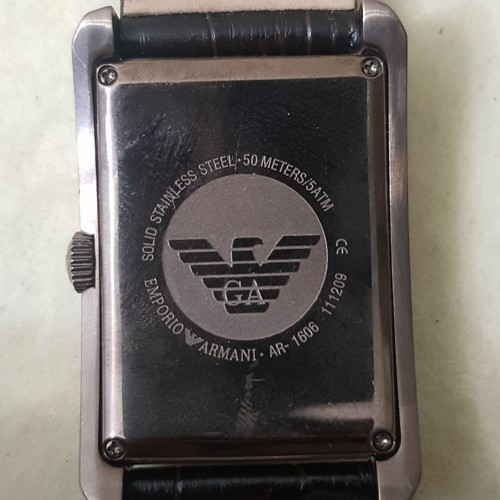 EMPORIO ARMANI AR0143 Red Dial Leather Strap Rectangular Watch...NEW BATTERY - Picture 8 of 9