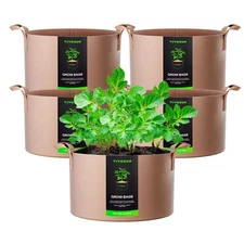 VIVOSUN 5-Pack 15 Gallons Grow Bags Heavy Duty Thickened Nonwoven Fabric Pots...