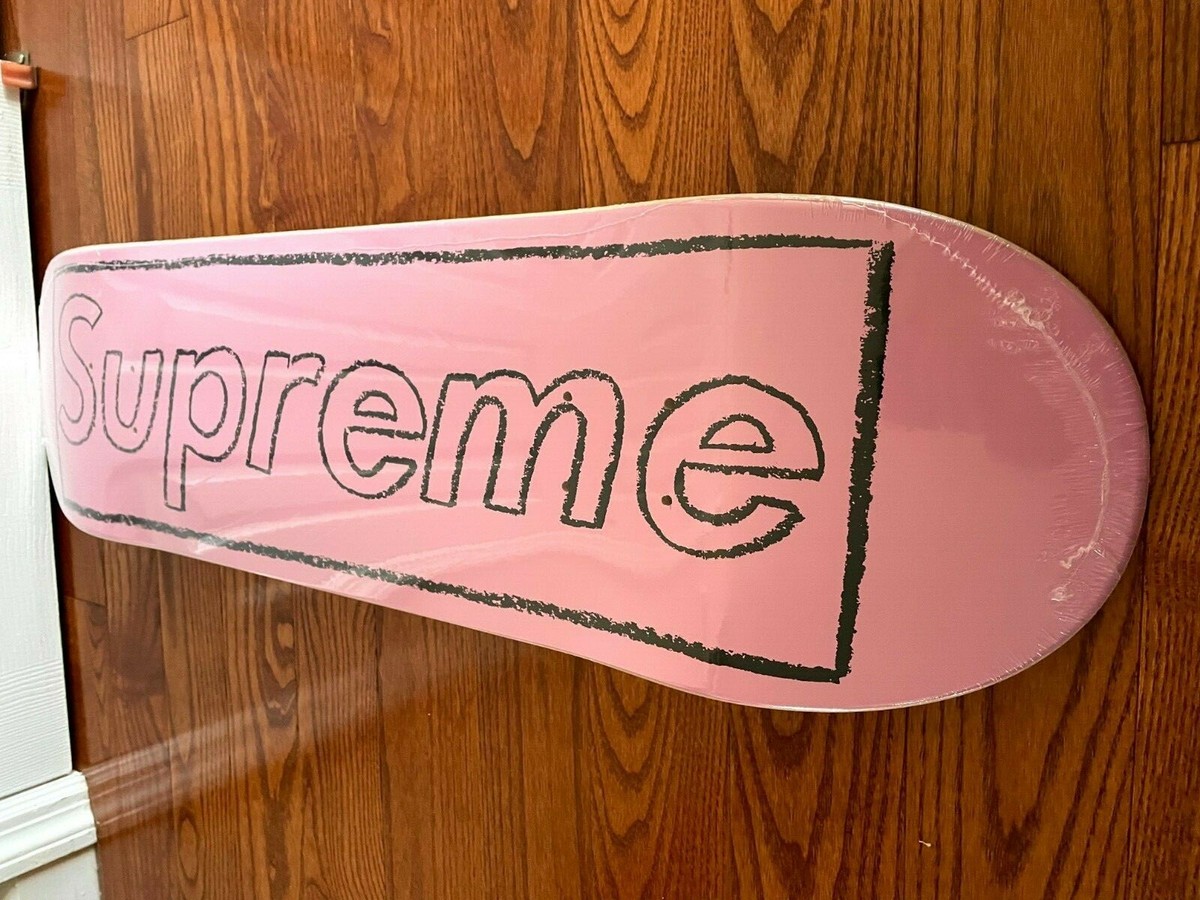 Supreme Kaws Chalk Logo Skateboard Deck Pink BRAND NEW White SS21