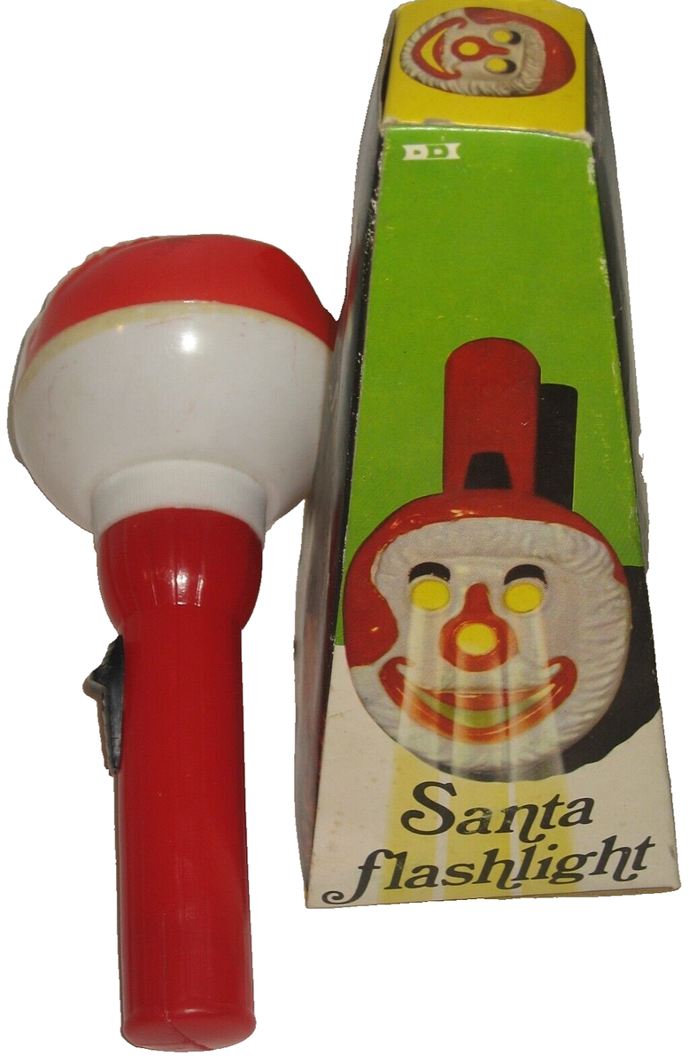 Vtg 68' DAN-DEE Imports Red Santa Claus Face Flashlight