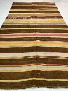 Antique Oriental Hand-Knotted Wool Area Rug Brown/Ivory/Red/Gold 6'2" x 11'2"