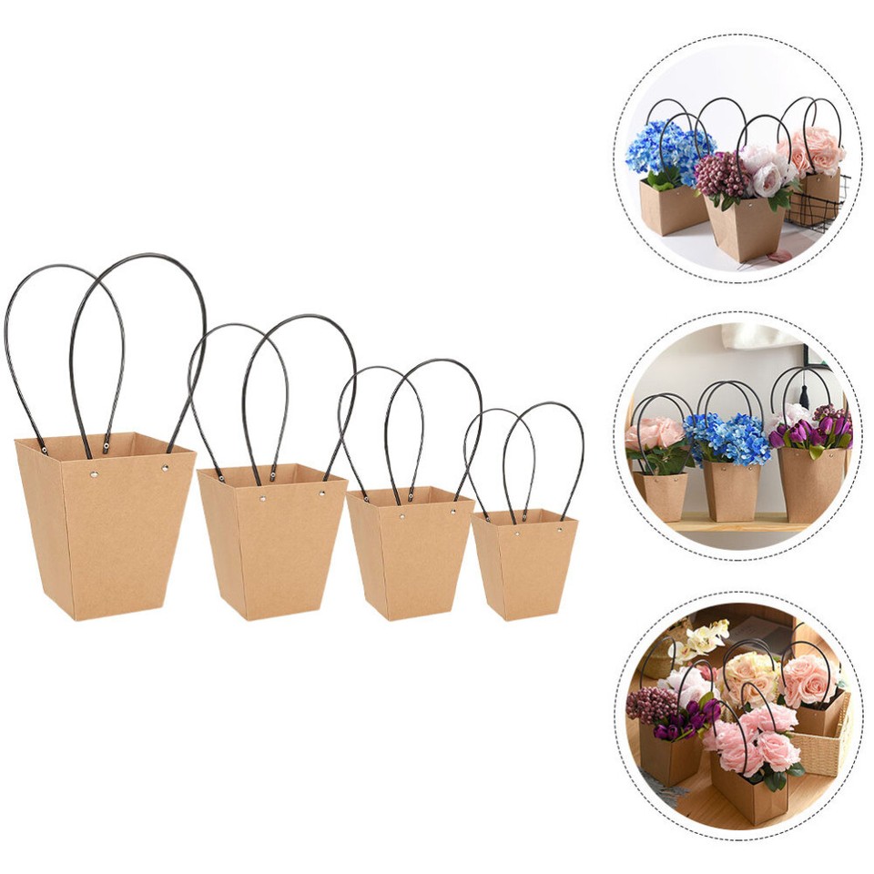 4 Pcs Brown Paper Bag Kraft Flower Wrapping Boxes Fresh Bags eBay