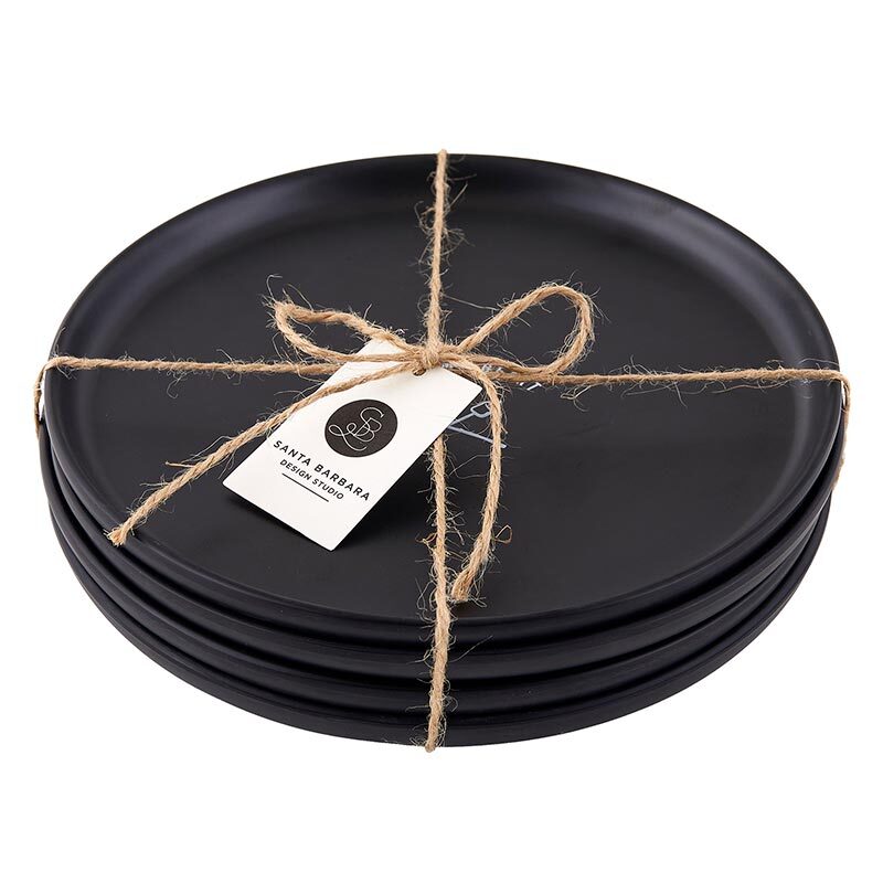 Appetizer Plate Set Black Melamine Set of Small Plates, in Dia Pack  of