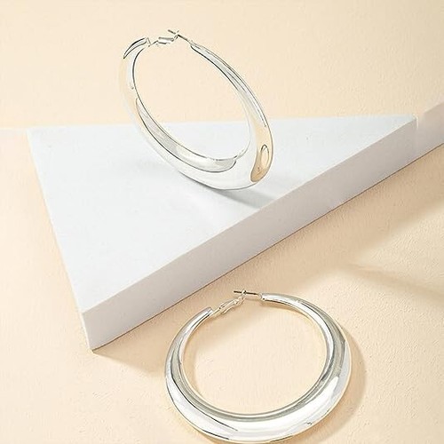 Large Gold Hoop Earrings Lightweight Chunky Gold Earrings Women Silver Chunk - Picture 5 of 7