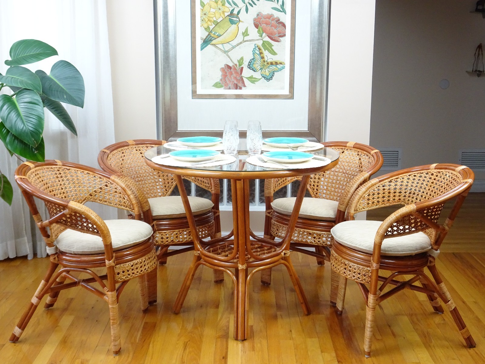 Set of 2 Pelangi Dining Armchairs Design Handmade Rattan Wicker, Cognac
