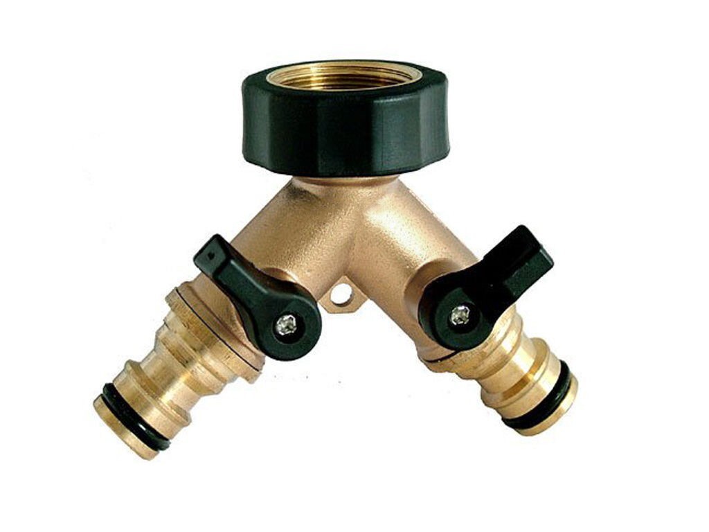 Brass 2-Way Garden Tap Splitter Manifold –Click-On Outlets 3/4"" BSP Female inlet
