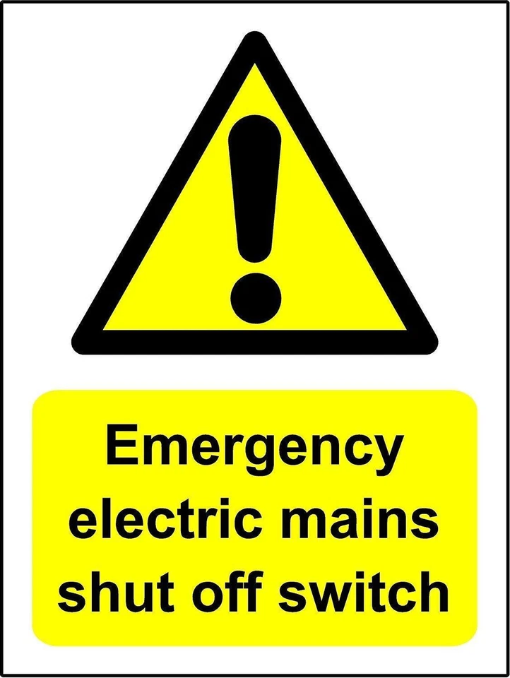 KPCM DISPLAY LTD Emergency electric mains shut off switch Safety sign