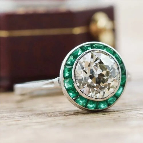 Art Deco Style 2.Ct Old European Cut Lab-Created Diamond Engagement Silver Ring - 第 3/7 張圖片