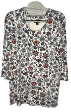 J.Jll Red White Blue Floral Boho 3/4 Sleeve Stretch Blouse Women’s Split Back M