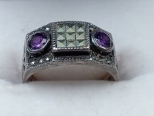 Sterling Silver Ring w. Amethyst Marcasites: Size 8