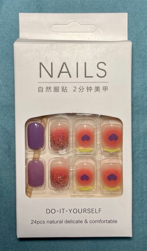 24 Stck. S Squoval Rosa Lila Gelb Herzen Falscher Nagel Falscher Nagel Pressen auf Nagelkleber - Bild 2 von 8
