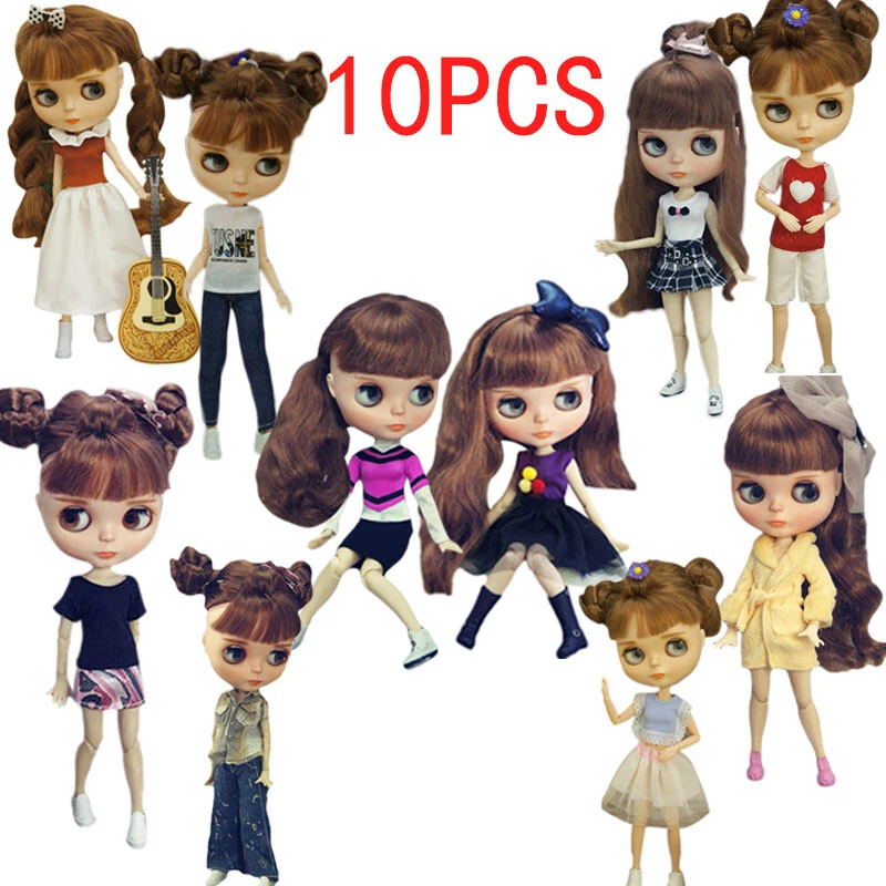 Ropa de muñeca de moda al azar 10 piezas para muñecas Blyth trajes vestido top pantalones 1:6 Foto 4 de 4