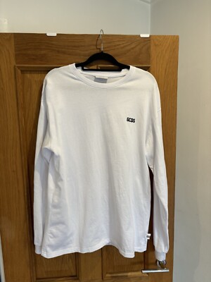 Men s GCDS White Long Sleeve Black Felt Writing Top Size M Worn Once