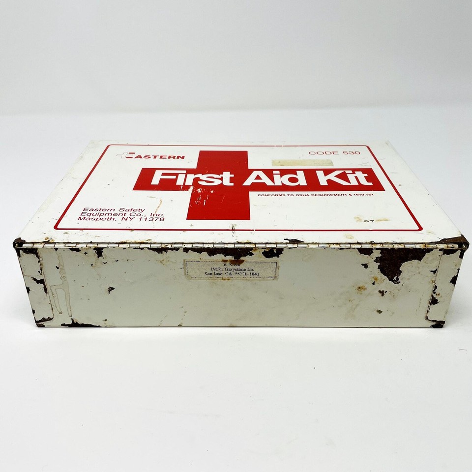 Vintage First Aid Kit Metal Box + Contents Eastern Safety Equipment eBay