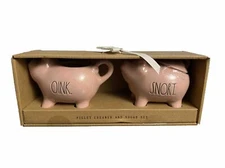 RAE DUNN Pig SUGAR and CREAM Set (Pink )-Ceramic Farmhouse Piglet Coffee Creamer