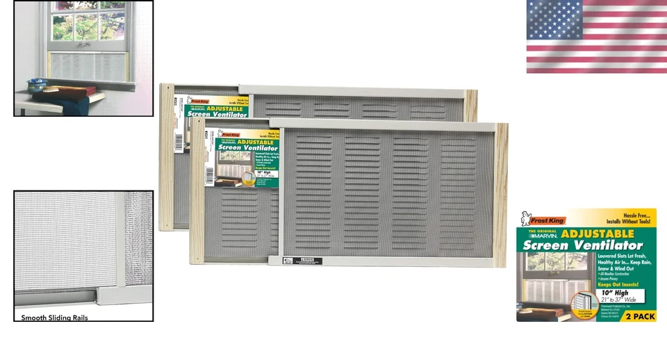 Pantallas de ventana ajustables con barrera de alérgenos - 10" de alto, se adapta a 21-37" de ancho, paquete de 2 Foto 2 de 4