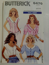 Butterick 6470 Shirt Blouse Sewing Pattern Ladies 8 10 12 UC VTG Scoop V Neck