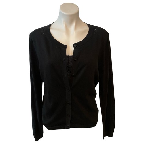 Trina Turk Womens Cardigan Sweater Cotton Modal Size L Black Minimalist Layer