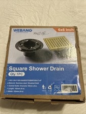 WEBANG Shower Floor Drain with Flange Square 6 Inch Quadrato Pattern Grate Gold