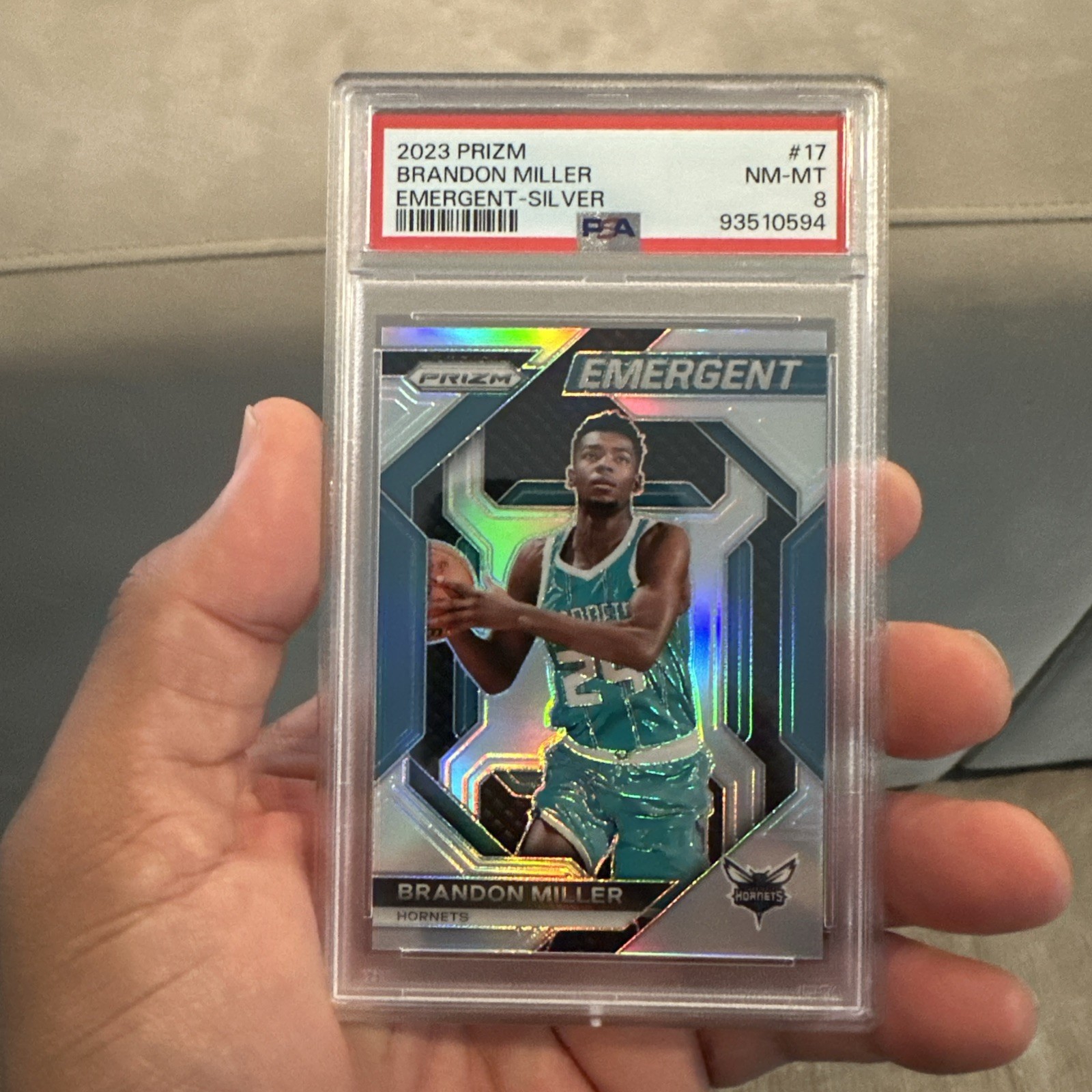 2023-24 Panini Prizm - PSA 8 Emergent Brandon Miller #17 Green Prizm (RC)