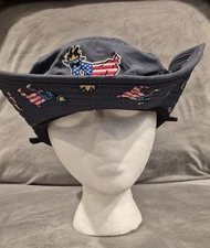 GOAT USA Navy Freedom Bucket Hat featuring an embroidered patriotic goat logo.