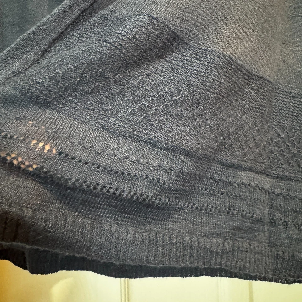 Cárdigan abierto de lino Nanette Lepore azul marino tejido ligero Lagenlook talla mediana Foto 3 de 4