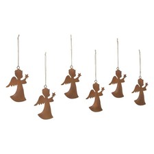 New Primitive Brown RUSTY STAR ANGEL Metal Christmas Ornaments Figures 5"