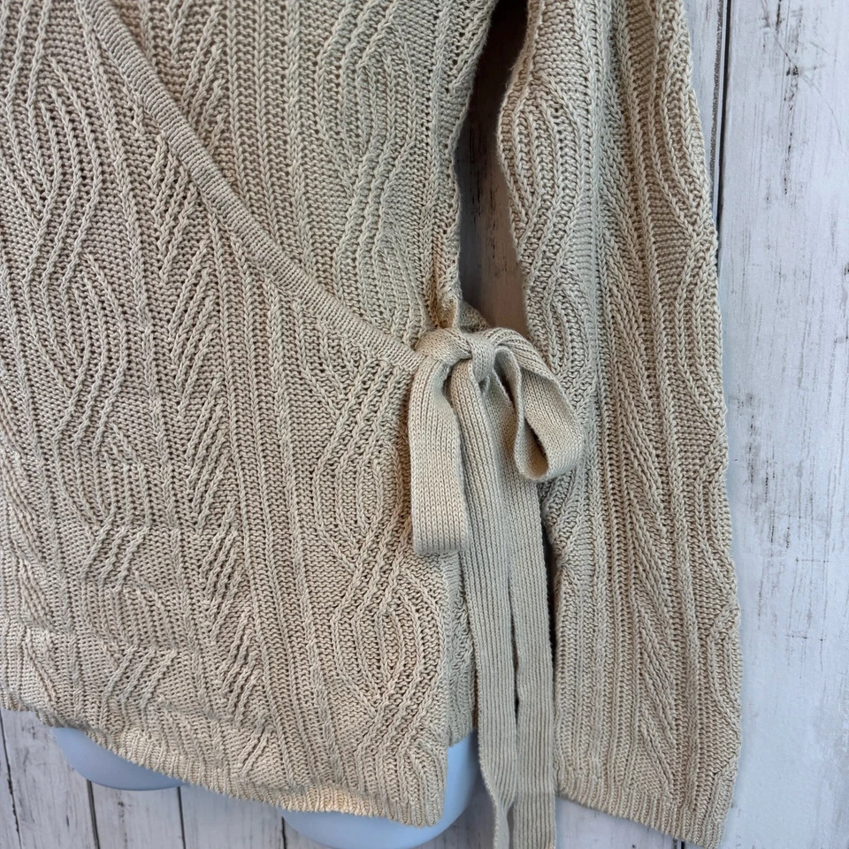 VTG Emanuel Ungaro Cream Linen Chunky Cable Knit V-Neck Wrap Sweater Size Large - Image 2 of 4