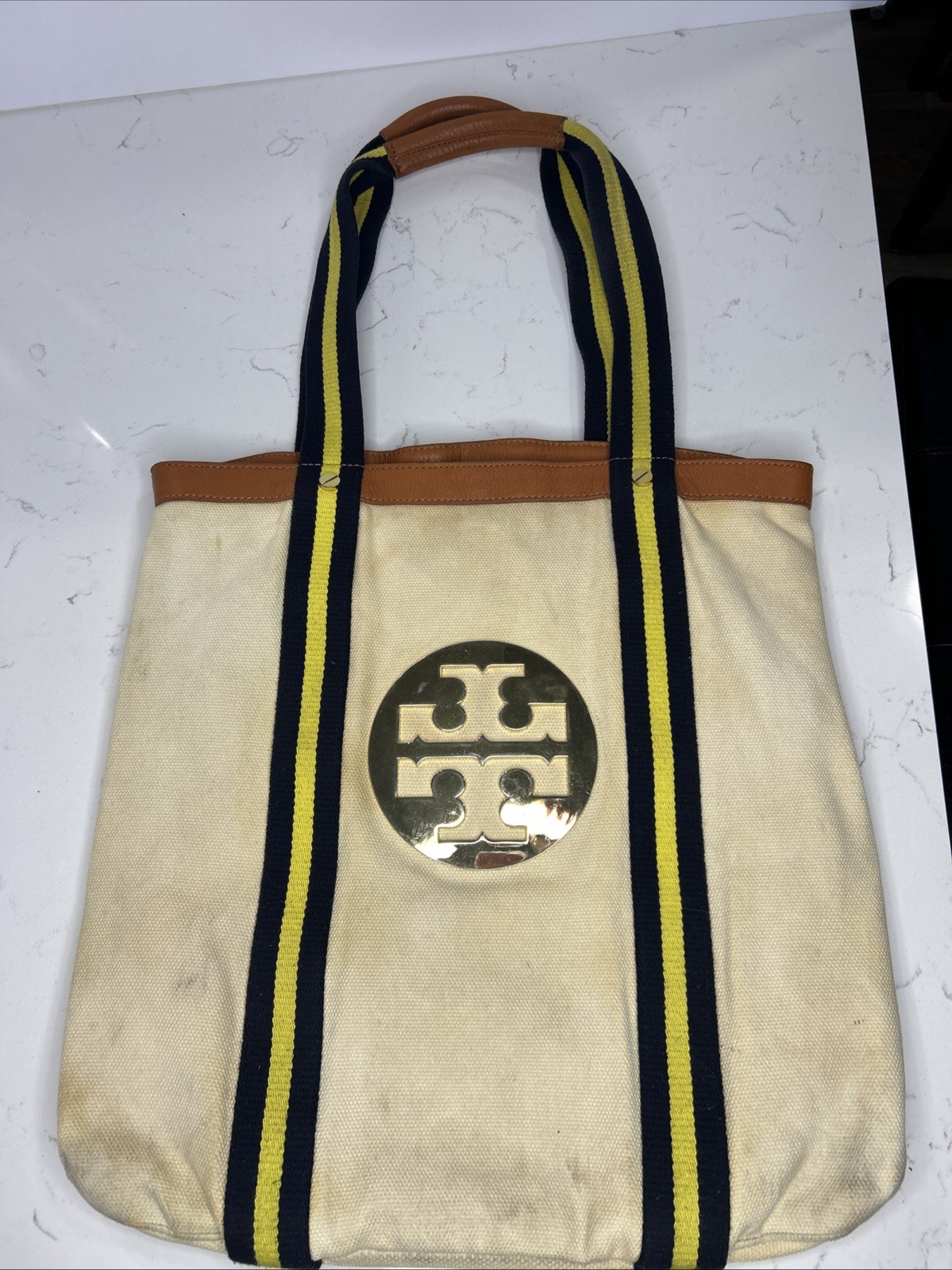 Tory Burch Large Pacey Tote Bag in Cream Canvas with Logo