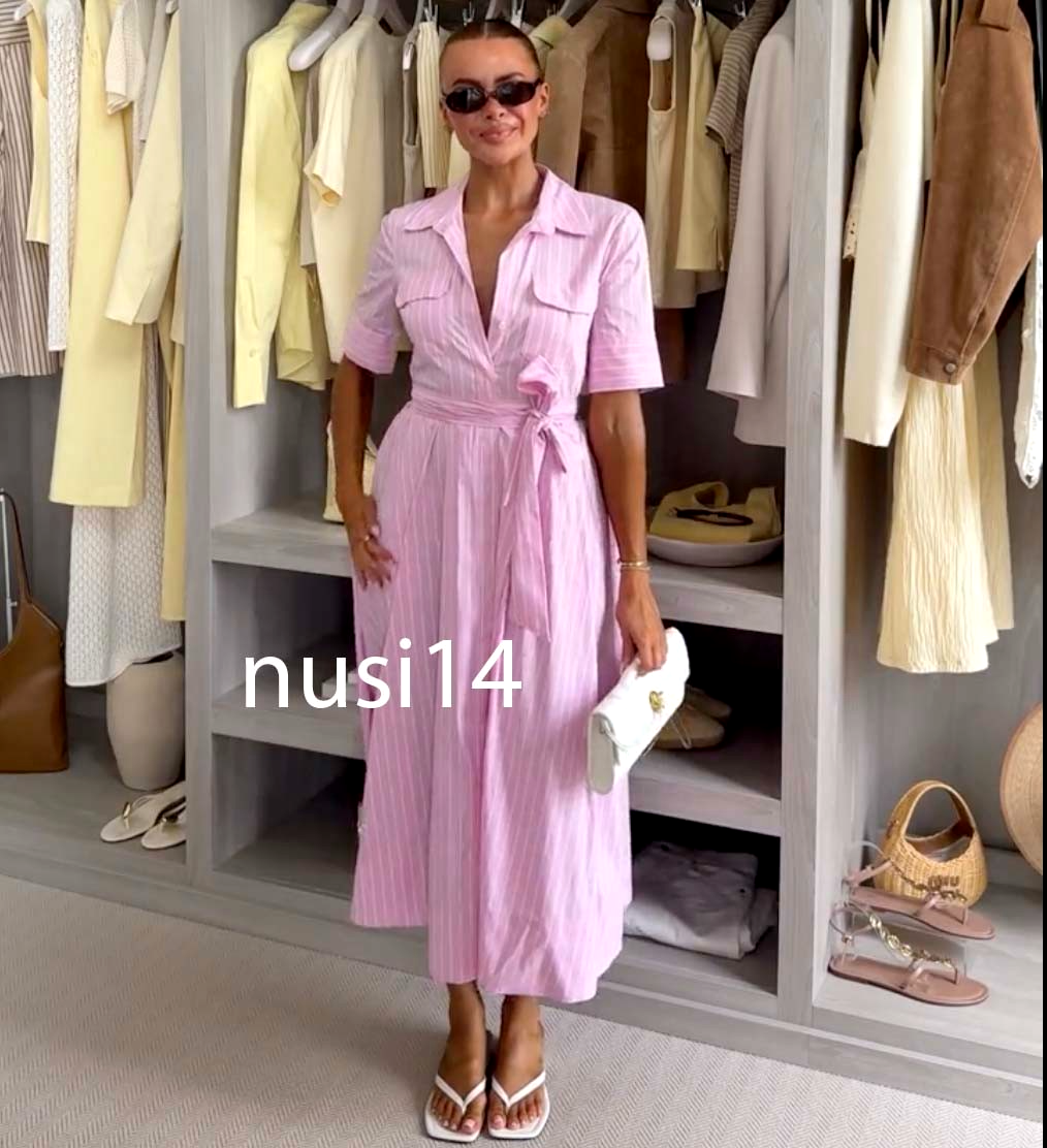 ZARA NEW WOMAN STRIPED ZW COLL POPLIN SHIRT DRESS BELTED