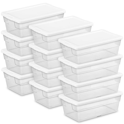 Sterilite 12-Pack 6 Quart Storage Boxes, Stackable Clear Plastic Bins with Snap-