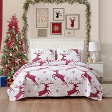 Amgacina Christmas King Quilt Bedding Set 1 Reindeer Printed Quilt and 2 Plil...