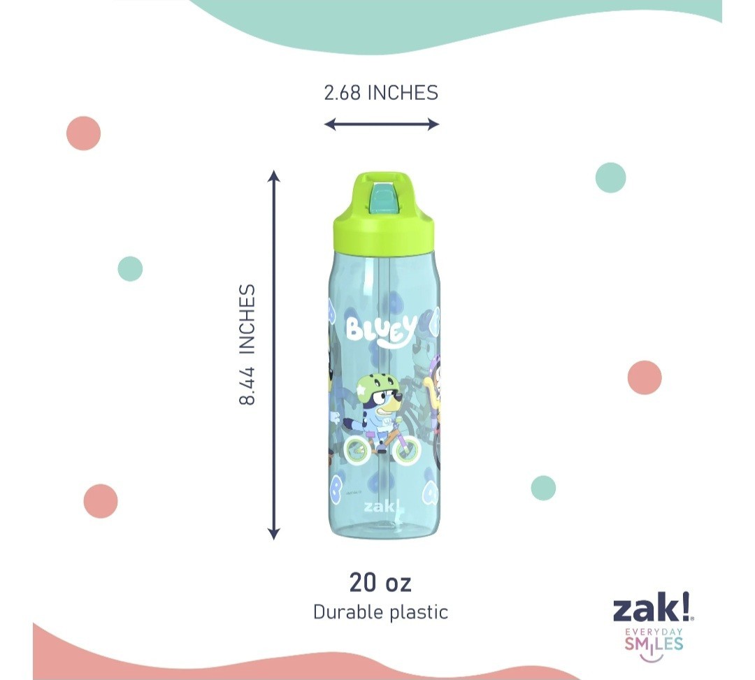 Bluey Kids Straw Water Bottle 20 oz Durable Plastic Zak Designs