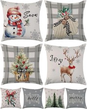 4 Christmas Throw Pillow Covers 18"x18" Reindeer Snowman Gloves Eucalyptus NEW