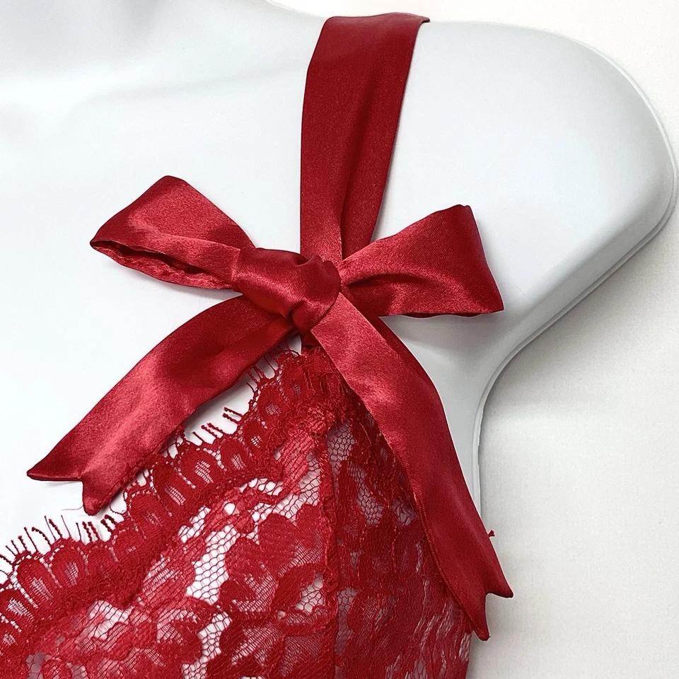 Victoria’s Secret Vintage Gold Label Lace Teddy Bodysuit Red Satin Bows Size S - Image 4 of 4