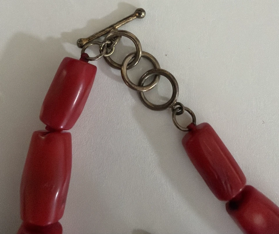 复古红色珊瑚 0.925 切换桶宝石珠项链和手链 — 第 2/4 张图片