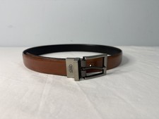 Mens CHAPS Large 30-32 Brown Leather Belt Faux Casual Classic
