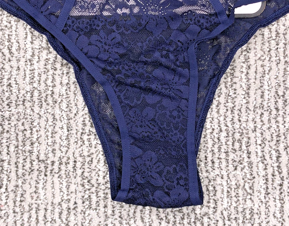 Victoria's Secret PINK NWT Small Blue Lace High Leg Brazilian Panty Logo Wink - Image 4 of 4
