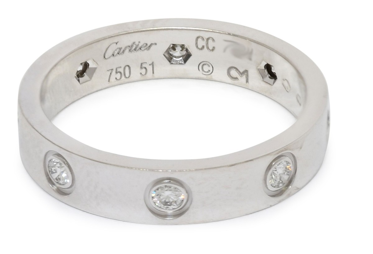 Cartier Love Ring 8 Diamonds 18k White Gold Small Band Size 51 