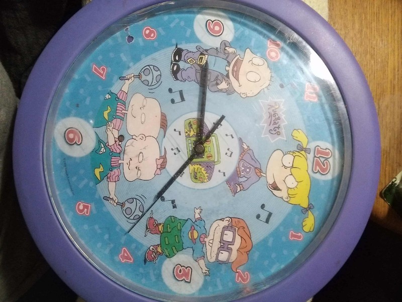 1999 Nickelodeon Talking Rugrats Purple Wall Clock Vintage Cartoon  works