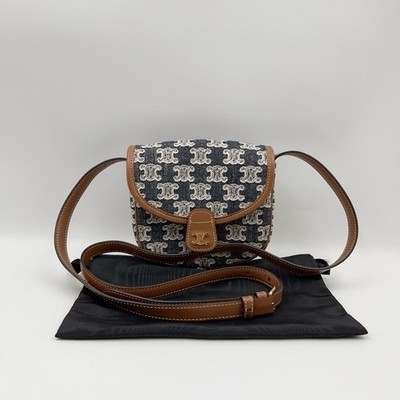 Celine Triomphe Besace Mini Navy Caramel Denim Shoulder Crossbody Bag Duty Paid