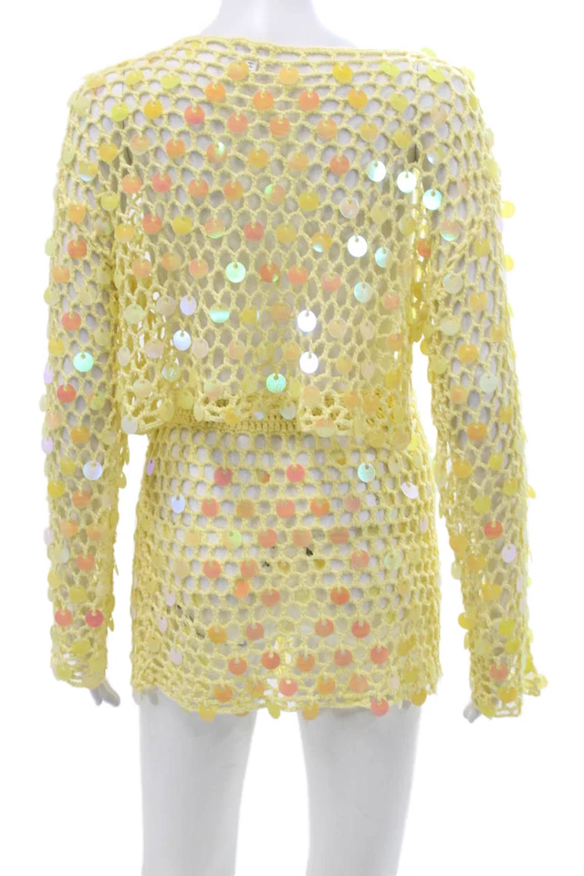 Conjunto de top corto Superdown con lentejuelas amarillo talla L para mujer Foto 3 de 4