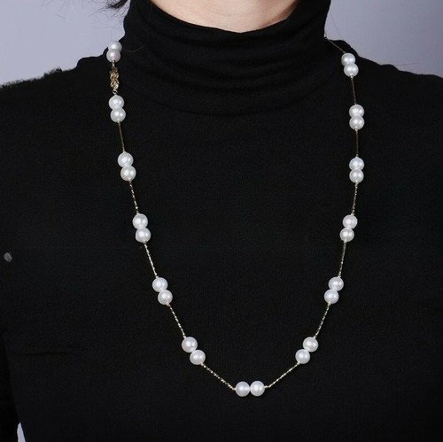 Stunning AAA + 6-7mm South Sea Natural White Pearl Necklace 14k gold P20" - Bild 2 von 4