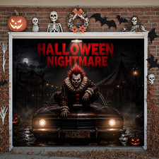 Horror Clown Halloween Garage Door Cover Banner Decorations Backdrop