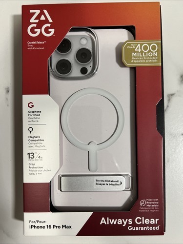 Coque béquille transparente graphène ZAGG Crystal Palace Snap Magsafe iPhone 16 Pro Max - Photo 1 sur 10