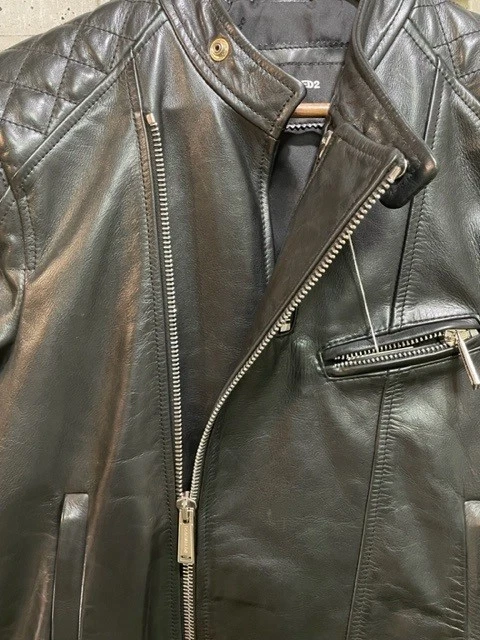 Used 2017 AW DSQUARED2 Leather Riders Jacket Outer Mens Size 46 Very Rare - Image 2 of 4