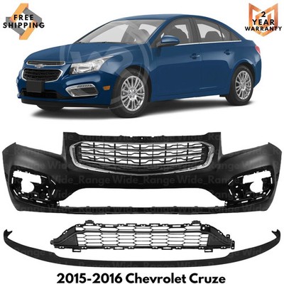 Front Bumper Cover Paintable & Grille Assembly Kit For 2015-2016 Chevrolet Cruze